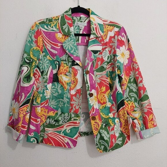 Coldwater Creek Blazer Button Front Jacket Size M Floral Colorful Artsy Retro - Picture 11 of 11